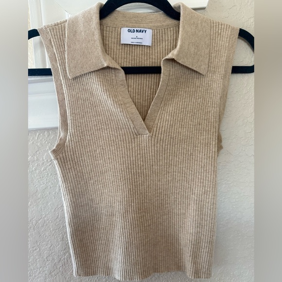 Old Navy Tops - Old Navy Tan Ribbed Sleeveless Collared Top